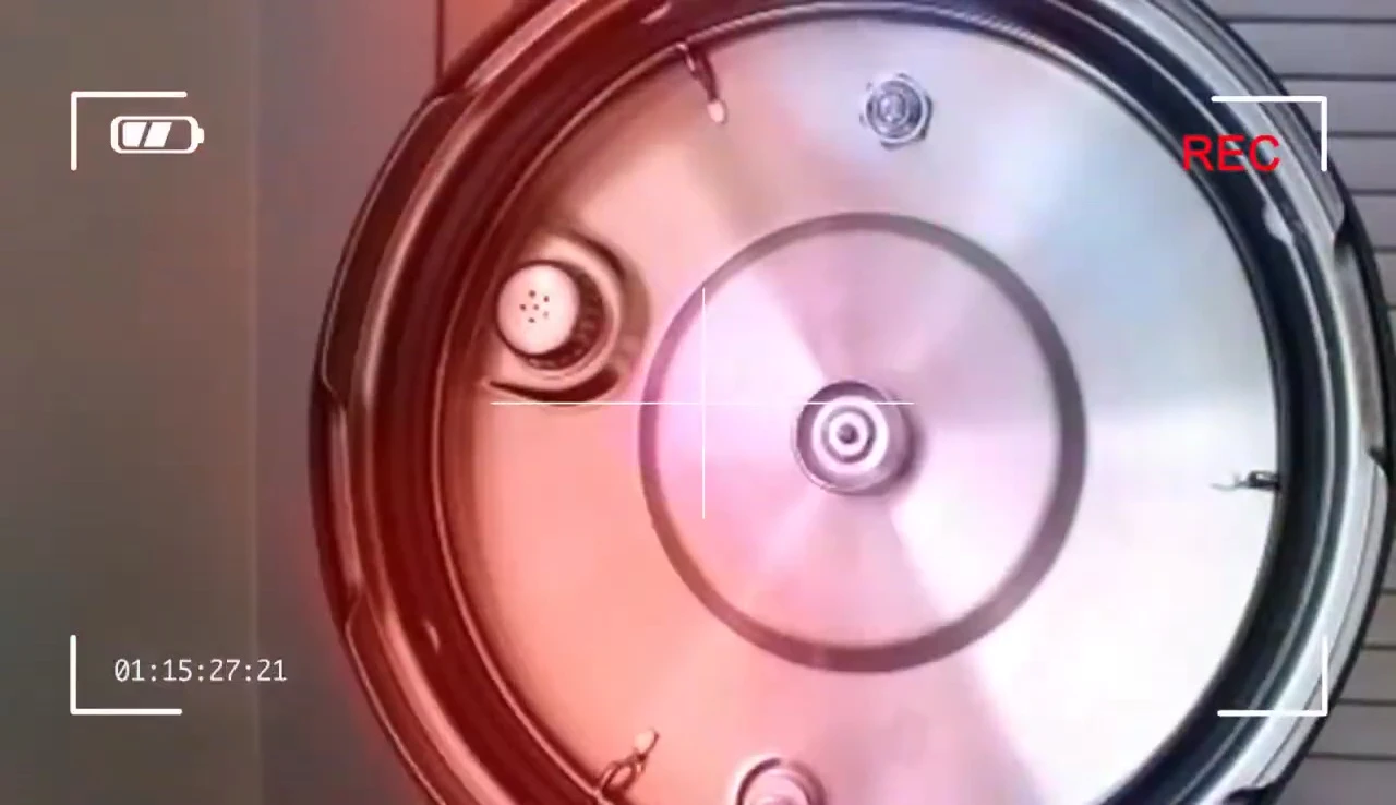 Pressure cooker lid, close-up view