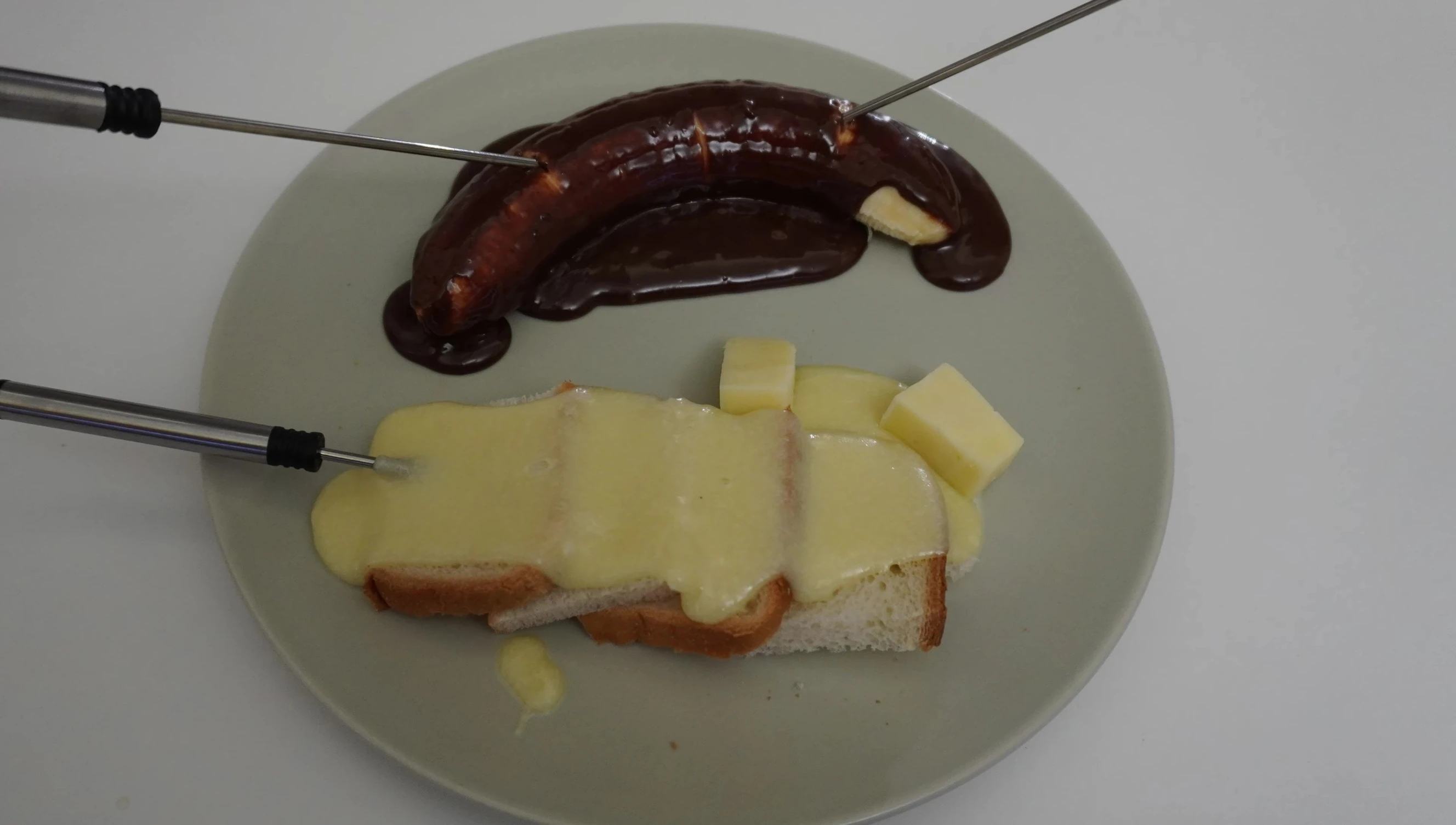 Delicious cheese and chocolate fondue