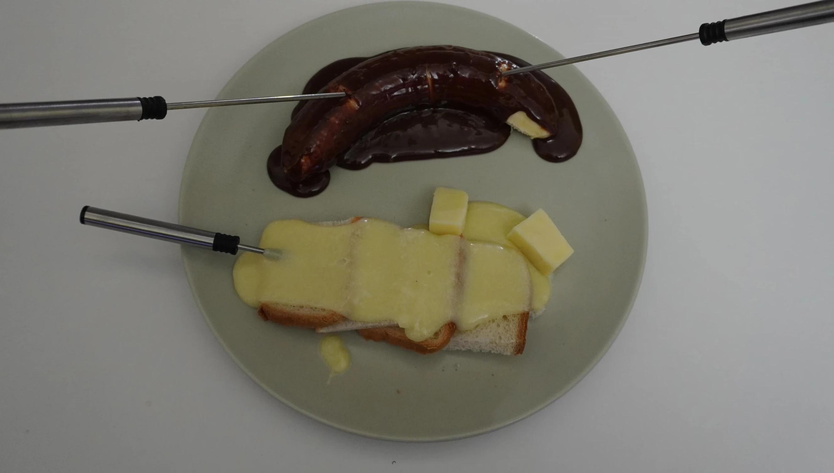 Delicious chocolate and cheese fondue