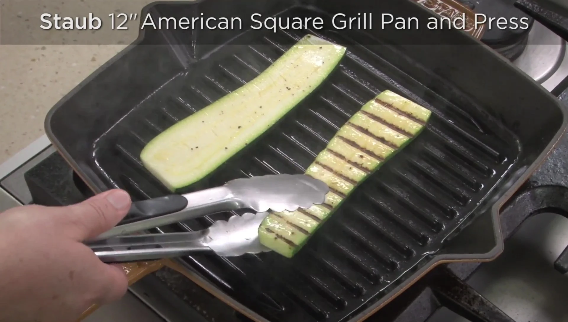 Staub grill pan cooking zucchini