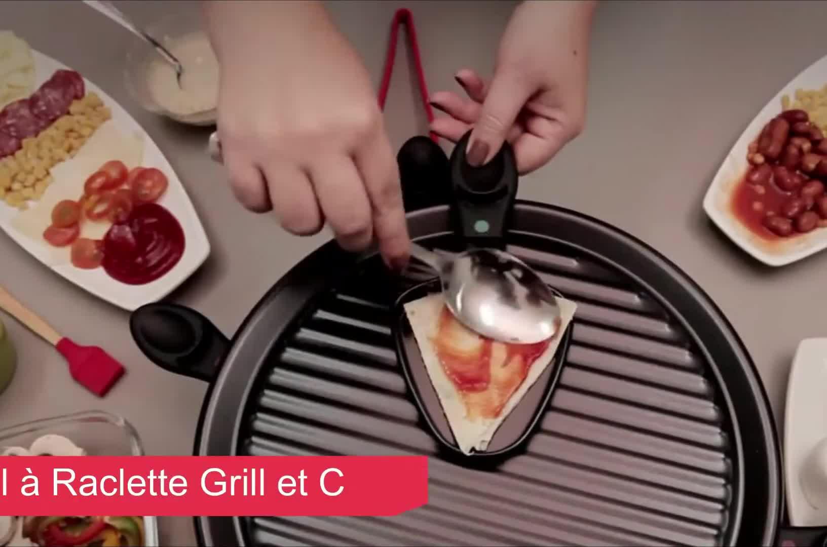 Zoom sur les différentes fonctions de l'appareil (raclette, crêpes).