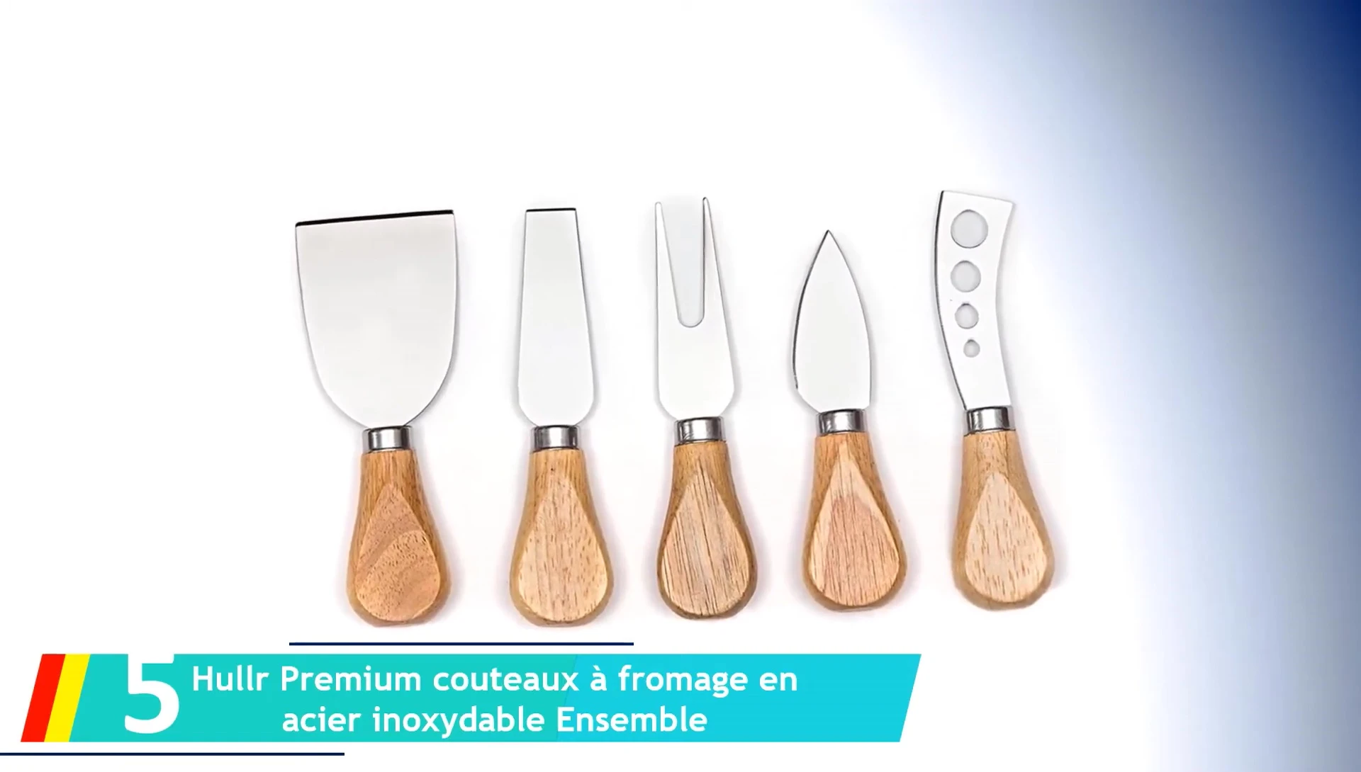 Le bloc de bois élégant contenant les couteaux à fromage Miom.