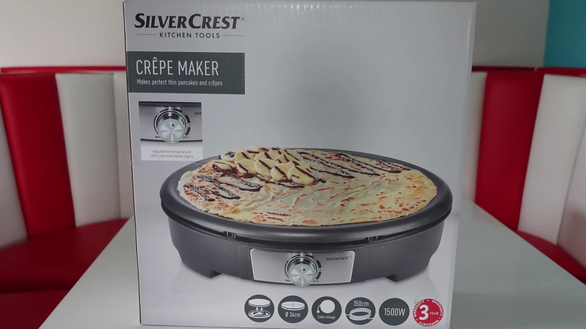 Image de la crêpière SilverCrest dans son emballage Lidl