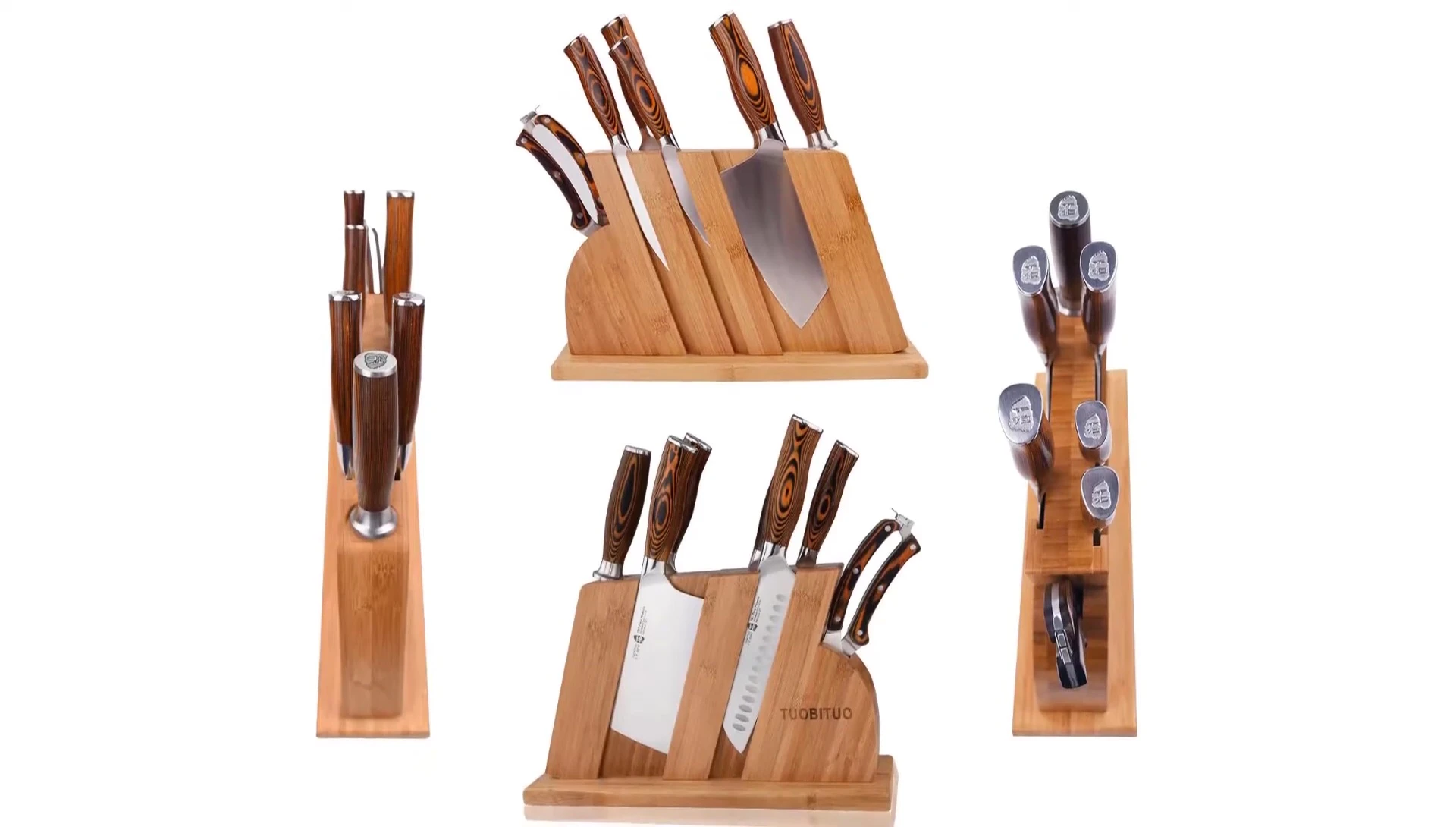 Détail des manches en bois Pakka du coffret Geo.